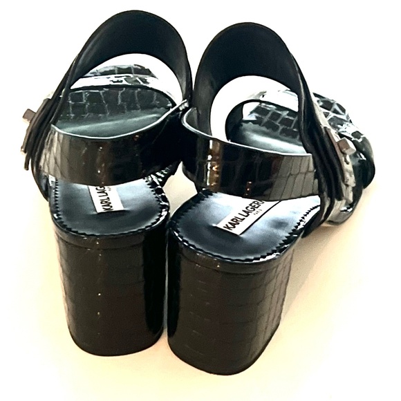 NWOB! KARL LAGERFELD PARIS Jaylynn Croco Leather Block Heel Sandals - BRAND NEW! - Picture 7 of 12